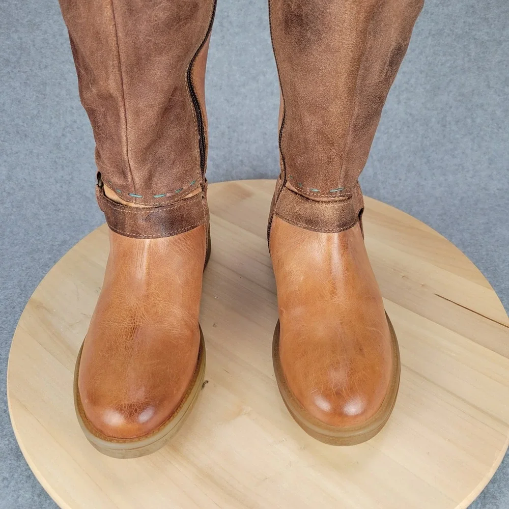 Roan Bed Stu Karolus Boots Women 6 Brown Tan Leather‎ Tall Riding Distressed